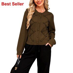 Chunky Knit Cardigan Long Sleeve Button Down Slim Fit Fall Winter Sweater